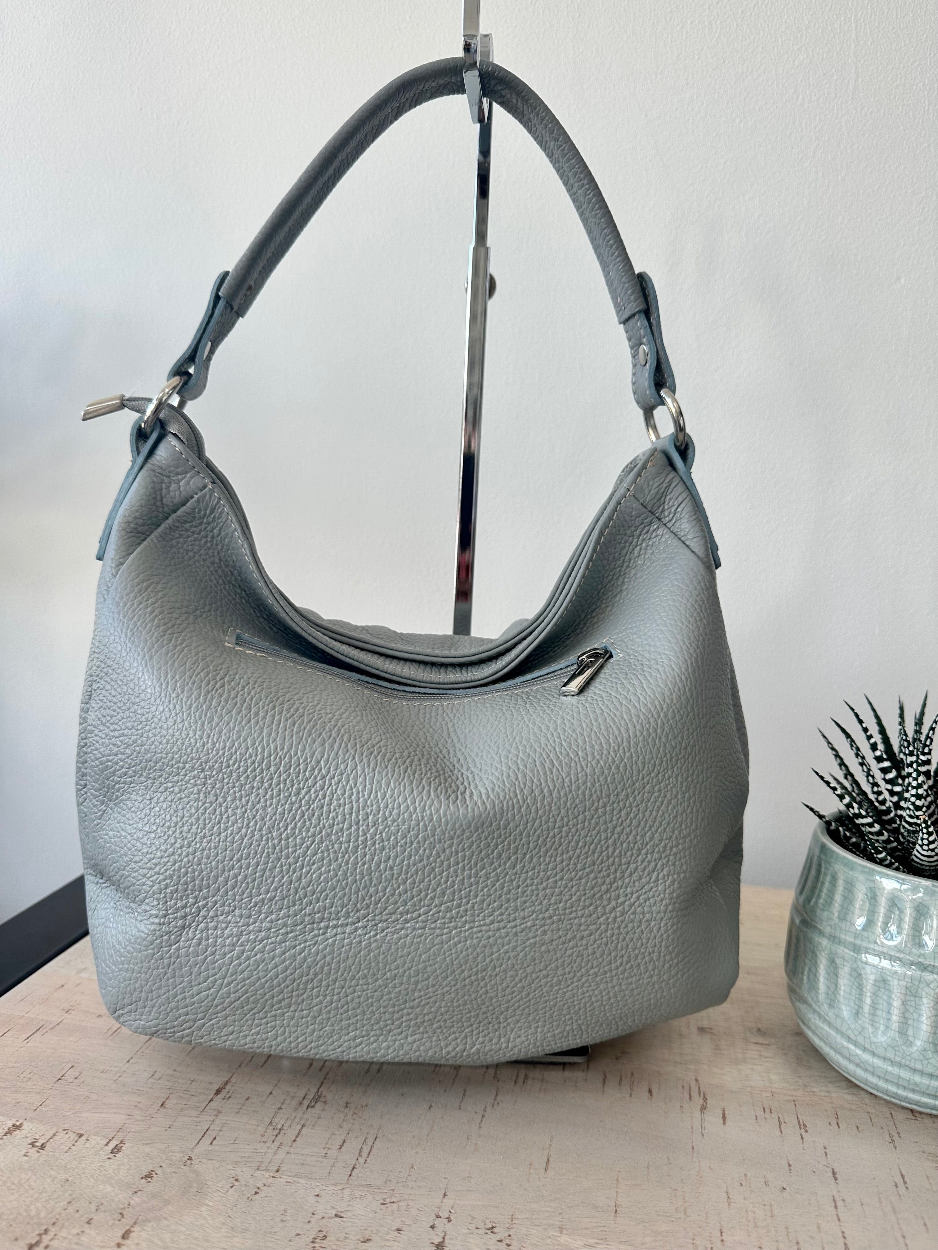 lusciousscarves Pale Grey Italian Leather Shoulder Bag