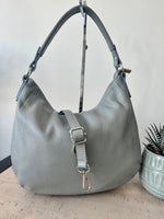 Load image into Gallery viewer, lusciousscarves Pale Grey Italian Leather Shoulder Bag
