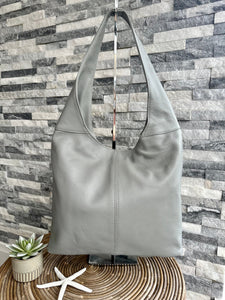 lusciousscarves Pale Grey Leather Classic Hobo Style Shoulder Bag.