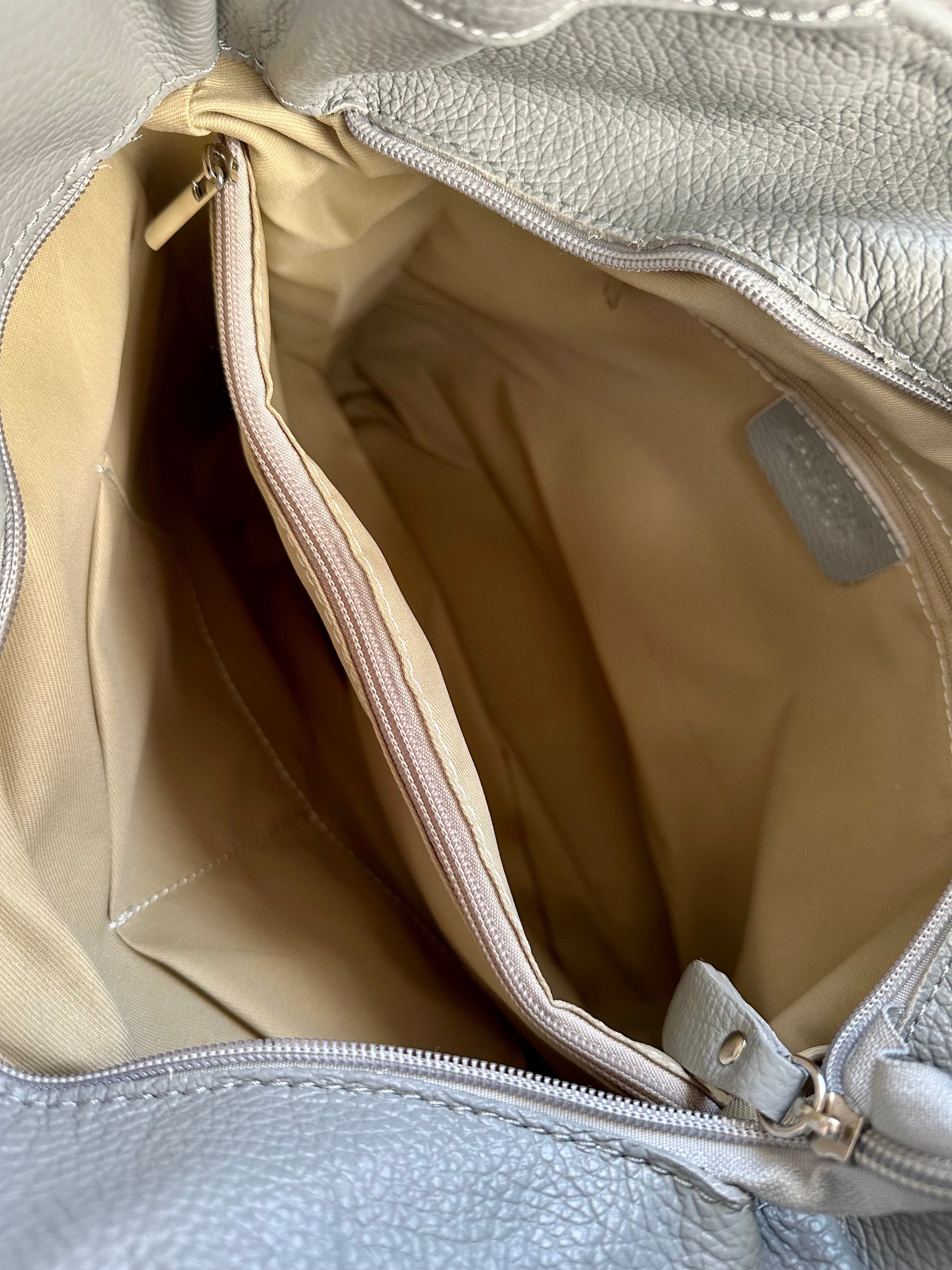 lusciousscarves Pale Grey Leather Classic Hobo Style Shoulder Bag.