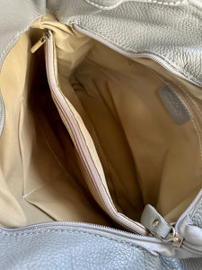 lusciousscarves Pale Grey Leather Classic Hobo Style Shoulder Bag.