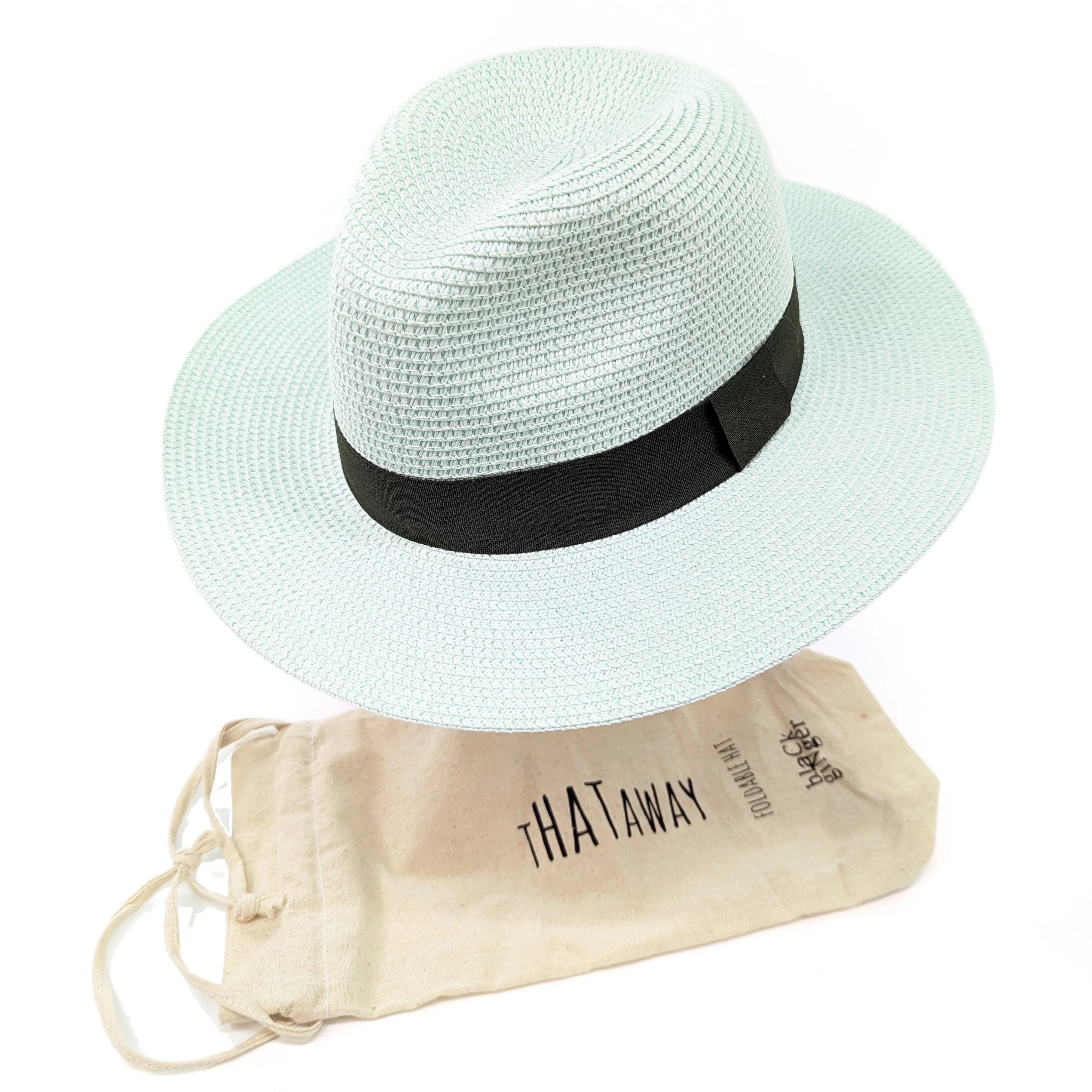 Pale Mint Green Panama Style Sun Hat Foldable and Packable