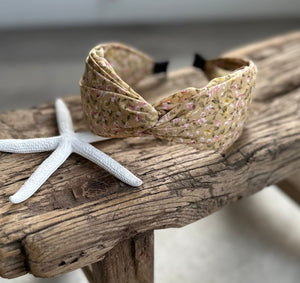 lusciousscarves Pale Mustard Ladies Soft Knotted Dainty Floral Headband