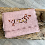 Load image into Gallery viewer, lusciousscarves Pale Pink Embroidered Sausage Dog , Dachshund Wallet Zip Purse
