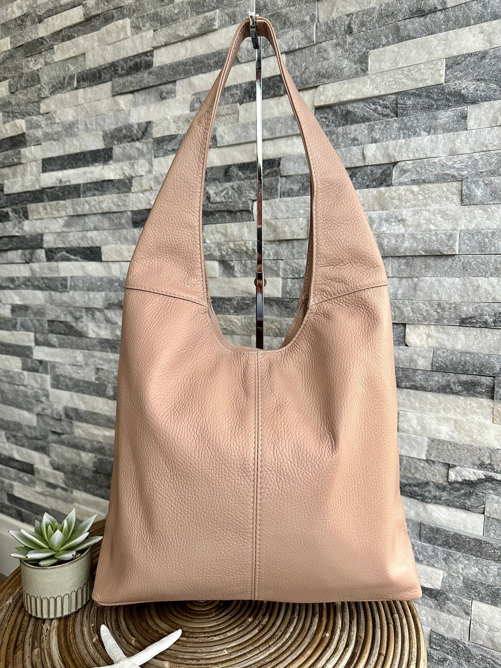 lusciousscarves Pale Pink Leather Classic Hobo Style Shoulder Bag.