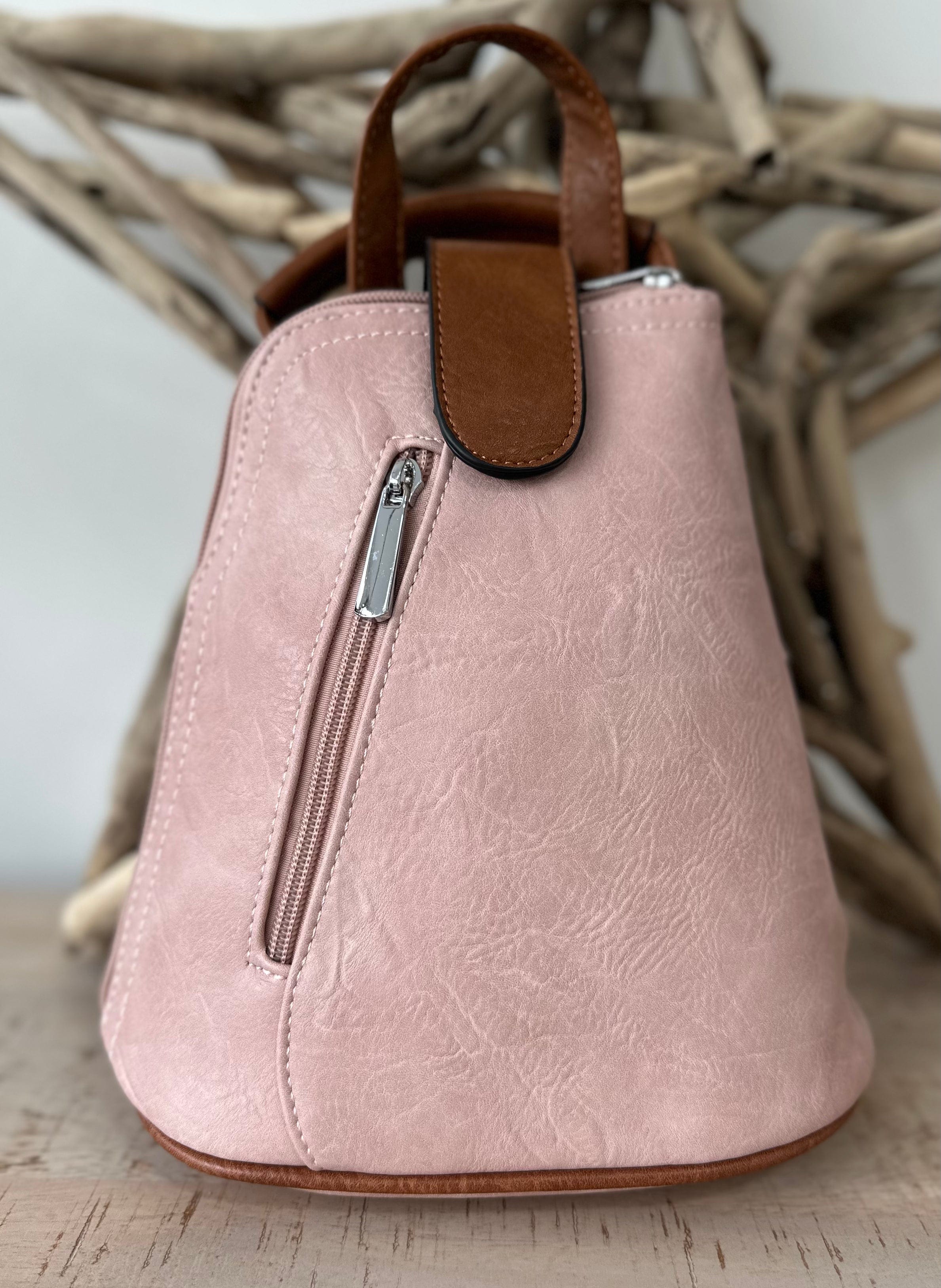 lusciousscarves Pale Pink Small Convertible Rucksack / Backpack / Crossbody Bag.
