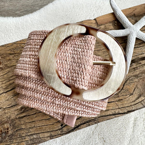 lusciousscarves Pale Pink Stretchy Raffia/Straw Summer Belt with an Oval Buckle