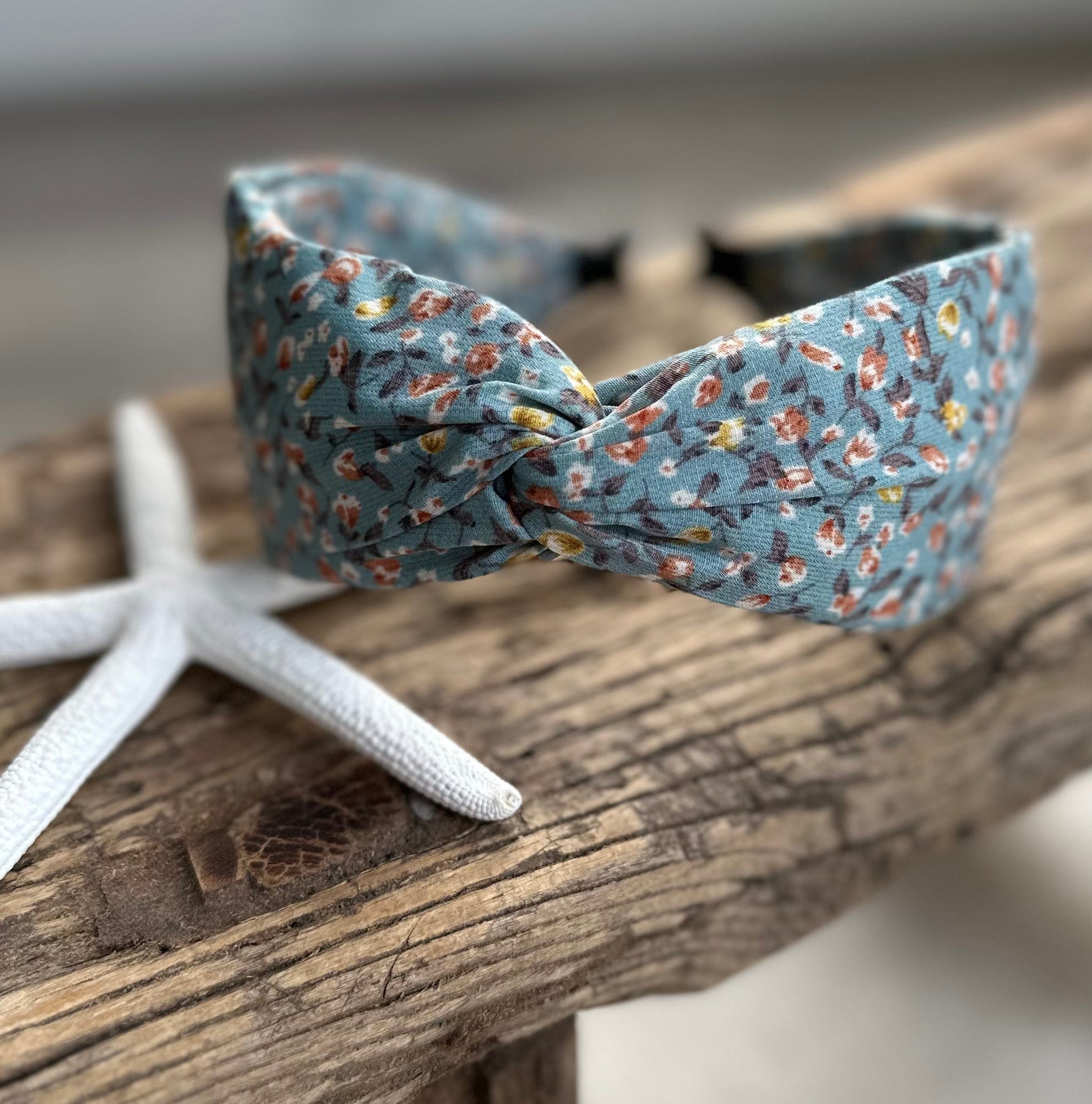 lusciousscarves Pale Teal Ladies Soft Knotted Dainty Floral Headband