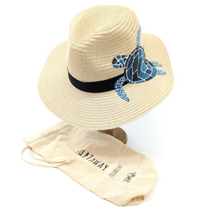 lusciousscarves Panama Style Sun Hat, Printed Turtle Design. Rollable / Packable.