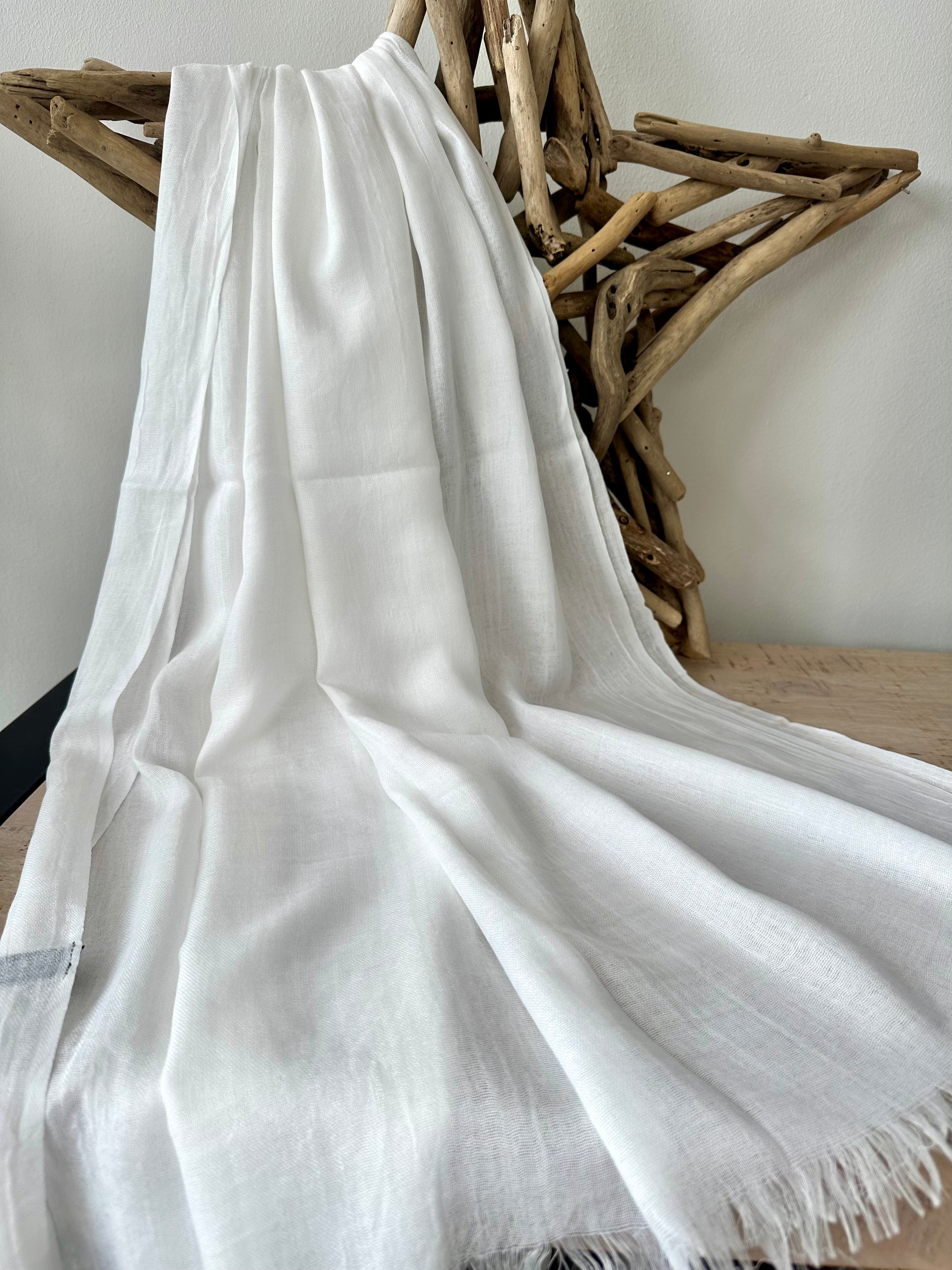 lusciousscarves Pearl White Plain Light Weight Cotton Blend Summer Scarf , Wrap, Shawl 26 Colours Available