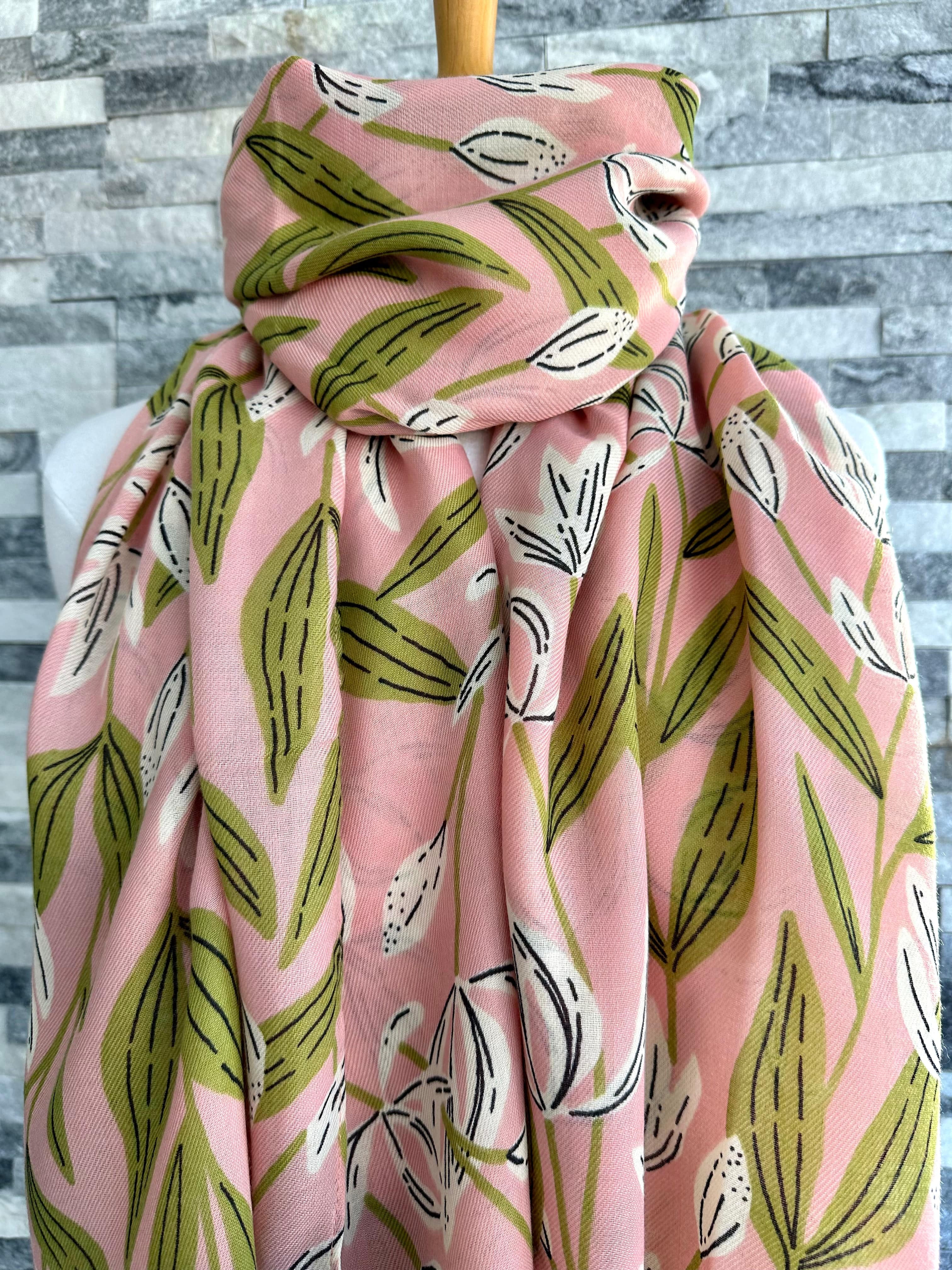 Pink and Green Soft Floral Scarf. – lusciousscarves
