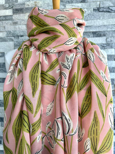lusciousscarves Pink and Green Soft Floral Scarf.