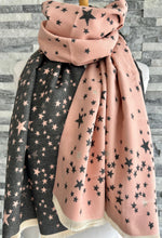 Load image into Gallery viewer, lusciousscarves Pink and Grey Reversible Stars Scarf / Wrap
