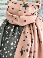 Load image into Gallery viewer, lusciousscarves Pink and Grey Reversible Stars Scarf / Wrap
