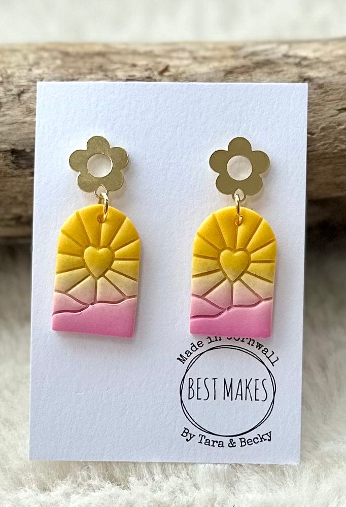 lusciousscarves Pink and Yellow Sunshine Rise Drop Earrings, Handmade in Cornwall