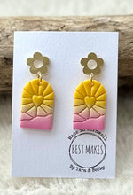 Load image into Gallery viewer, lusciousscarves Pink and Yellow Sunshine Rise Drop Earrings, Handmade in Cornwall
