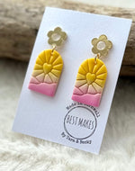 Load image into Gallery viewer, lusciousscarves Pink and Yellow Sunshine Rise Drop Earrings, Handmade in Cornwall
