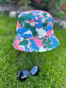 lusciousscarves Pink Green and Blue Tie Dye Reversible Bucket Hat