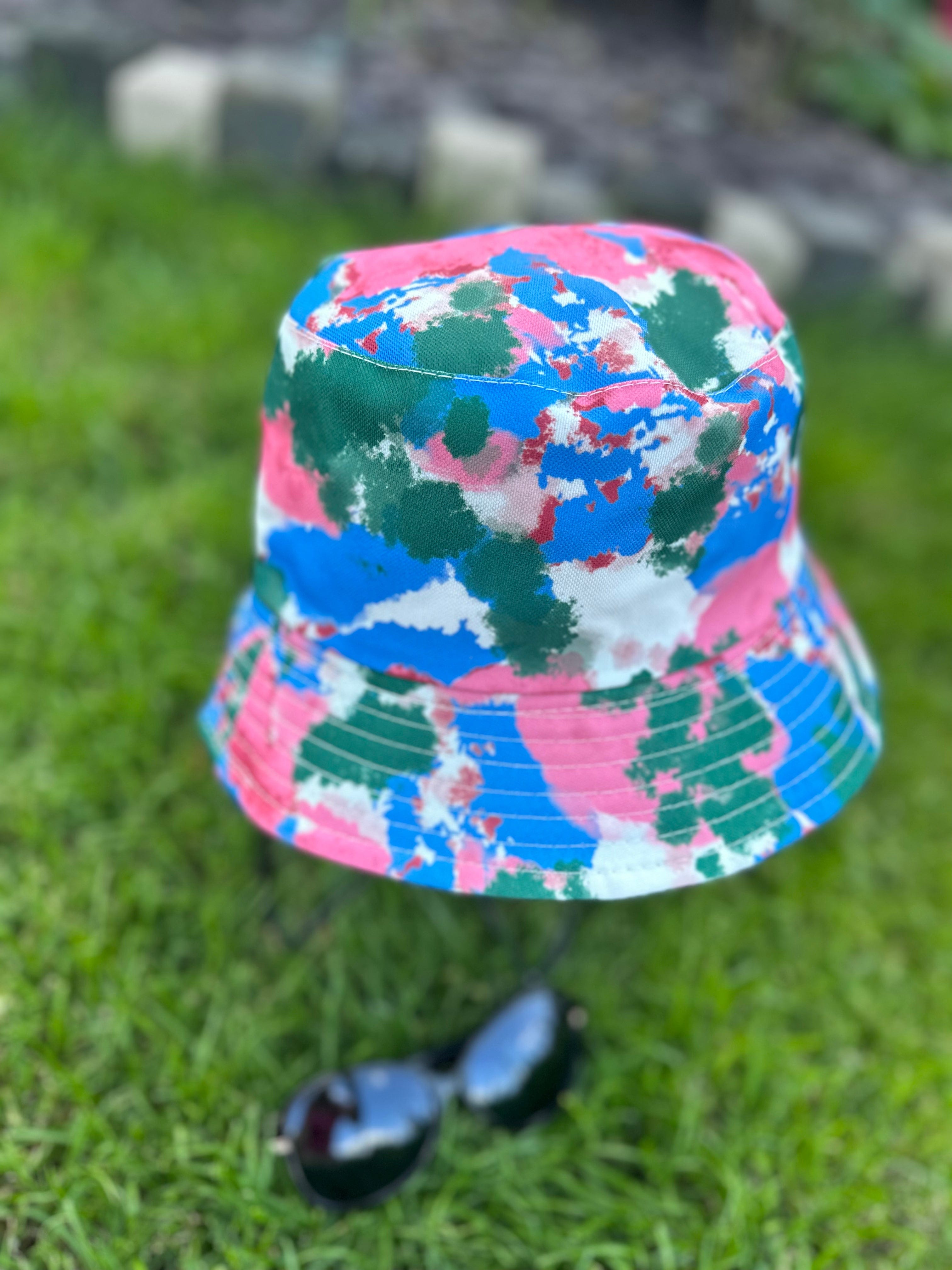 lusciousscarves Pink Green and Blue Tie Dye Reversible Bucket Hat