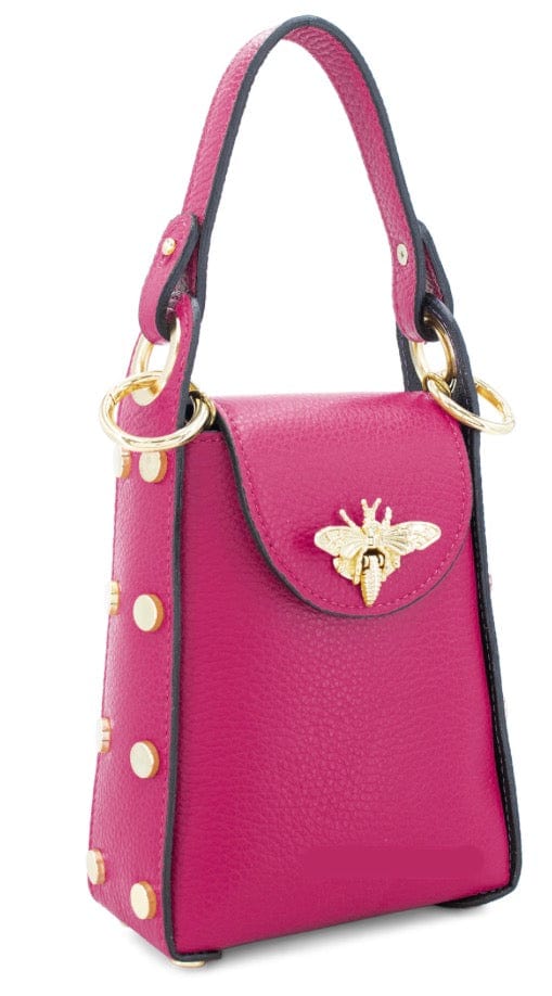 lusciousscarves Pink Italian Leather Bee Bag with Studs