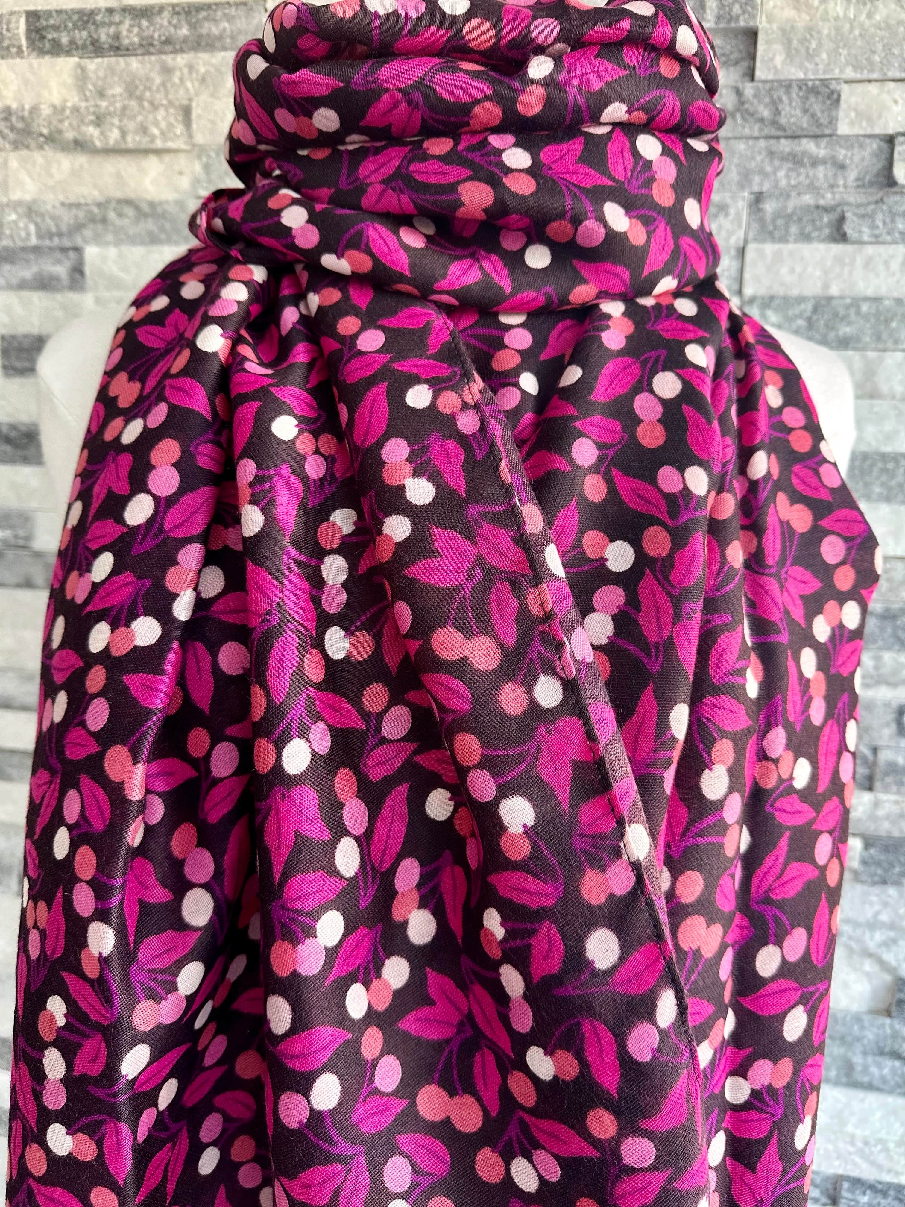 lusciousscarves Pink Little Berries and Leaves Ladies Scarf