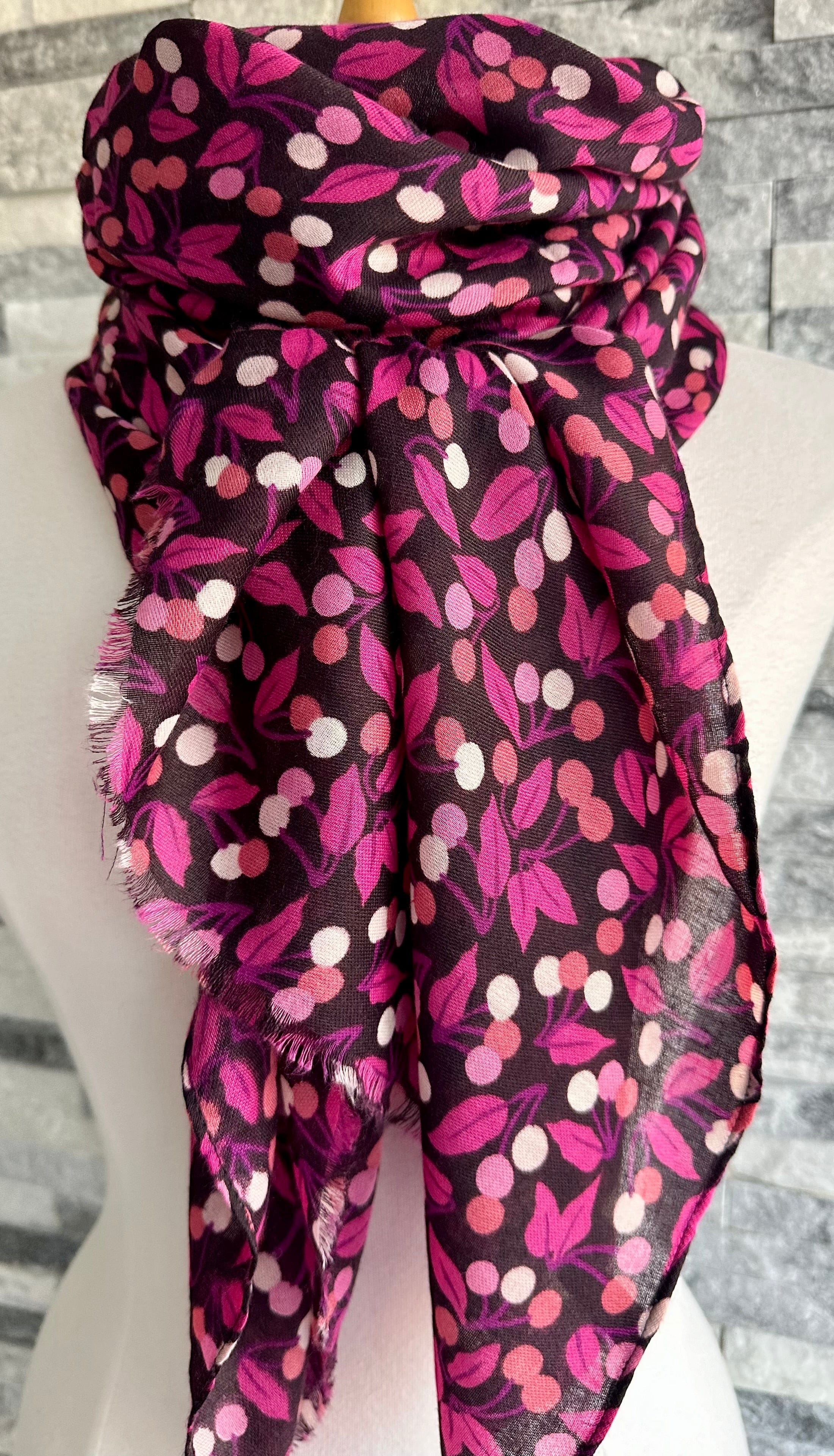 lusciousscarves Pink Little Berries and Leaves Ladies Scarf