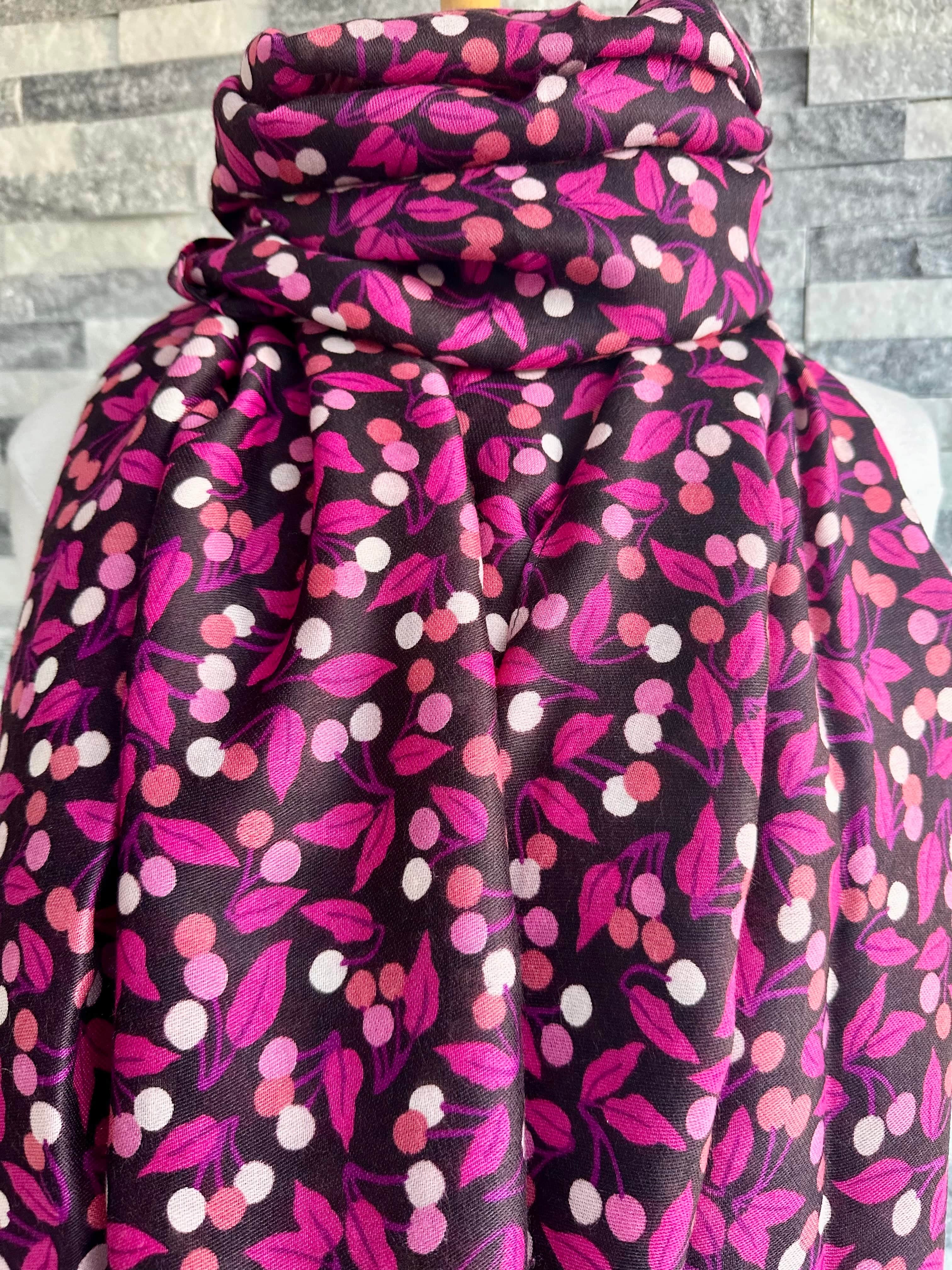 lusciousscarves Pink Little Berries and Leaves Ladies Scarf