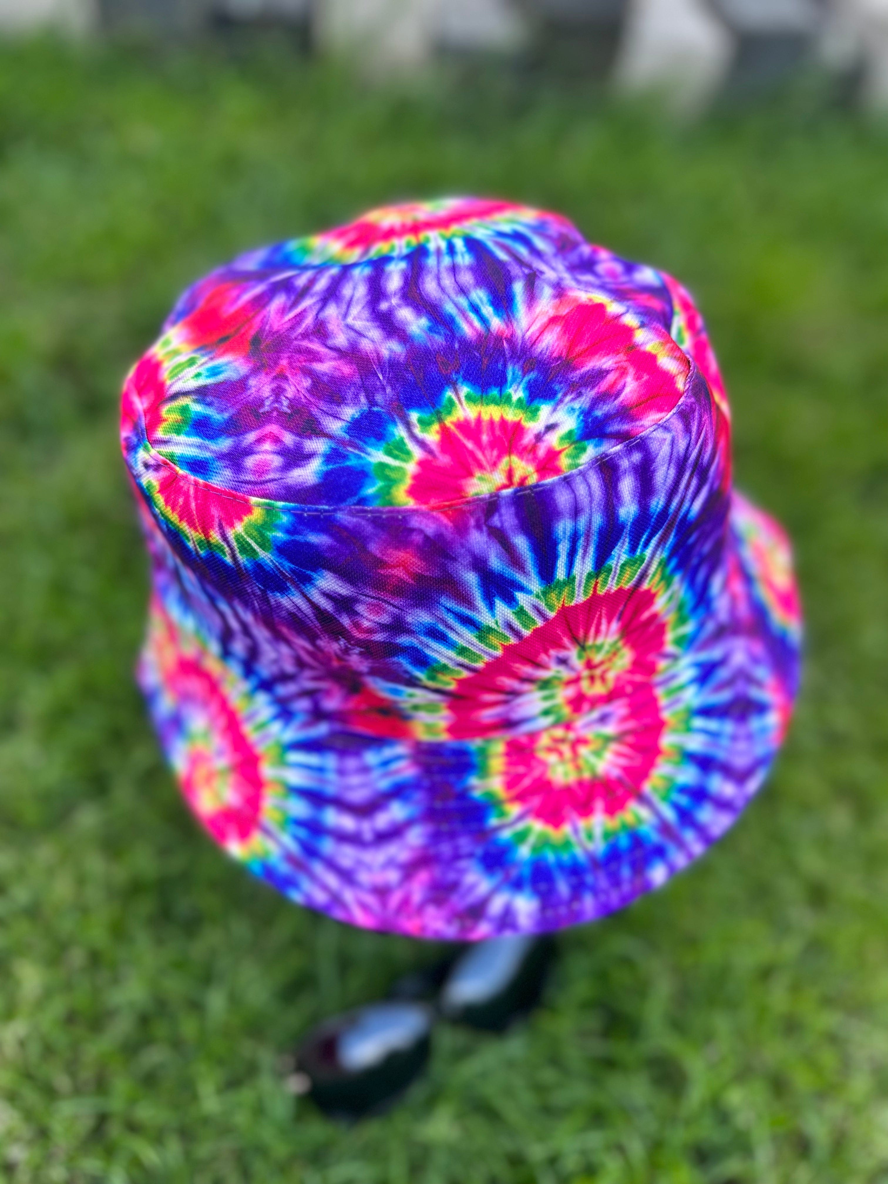 lusciousscarves Pink Purple and Green Psychedelic Design Reversible Bucket Hat
