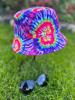 Load image into Gallery viewer, lusciousscarves Pink Purple and Green Psychedelic Design Reversible Bucket Hat
