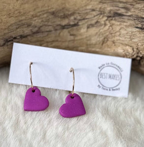 lusciousscarves Pinky Purple Heart Hoop Earrings Handmade