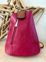 Load image into Gallery viewer, lusciousscarves Pinky Red Small Convertible Rucksack / Backpack / Crossbody Bag / Handbag
