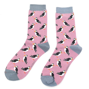 lusciousscarves Puffins Design Bamboo Socks Ladies Miss Sparrow Mauve