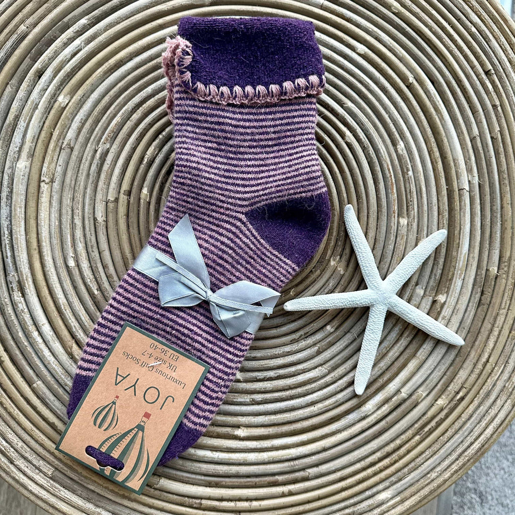 lusciousscarves Purple and Lilac Striped Wool Blend Cuff Socks