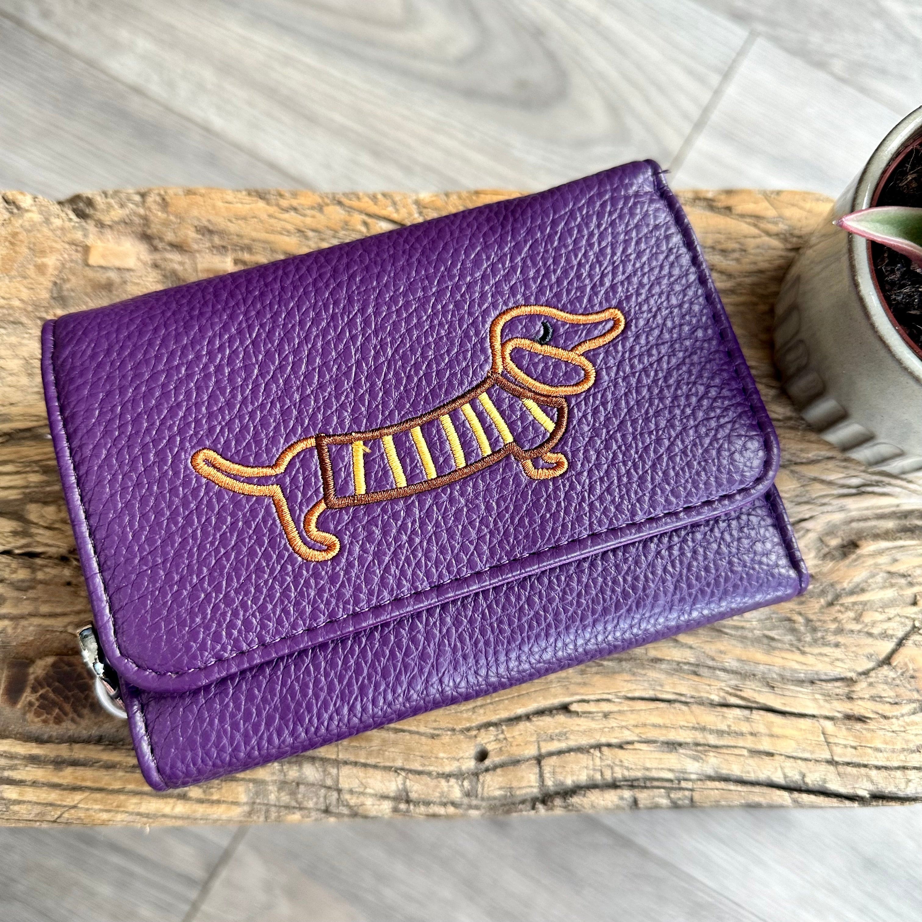 lusciousscarves Purple Embroidered Sausage Dog , Dachshund Wallet Zip Purse