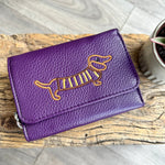 Load image into Gallery viewer, lusciousscarves Purple Embroidered Sausage Dog , Dachshund Wallet Zip Purse
