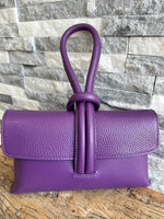 Load image into Gallery viewer, lusciousscarves Purple Italian Leather Clutch Bag with Loop Handle.
