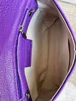 Load image into Gallery viewer, lusciousscarves Purple Italian Leather Clutch Bag with Loop Handle.
