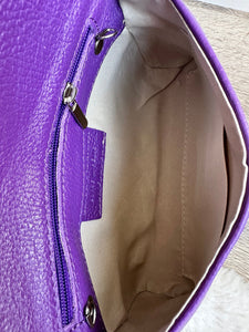 lusciousscarves Purple Italian Leather Clutch Bag with Loop Handle.