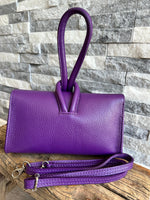 Load image into Gallery viewer, lusciousscarves Purple Italian Leather Clutch Bag with Loop Handle.
