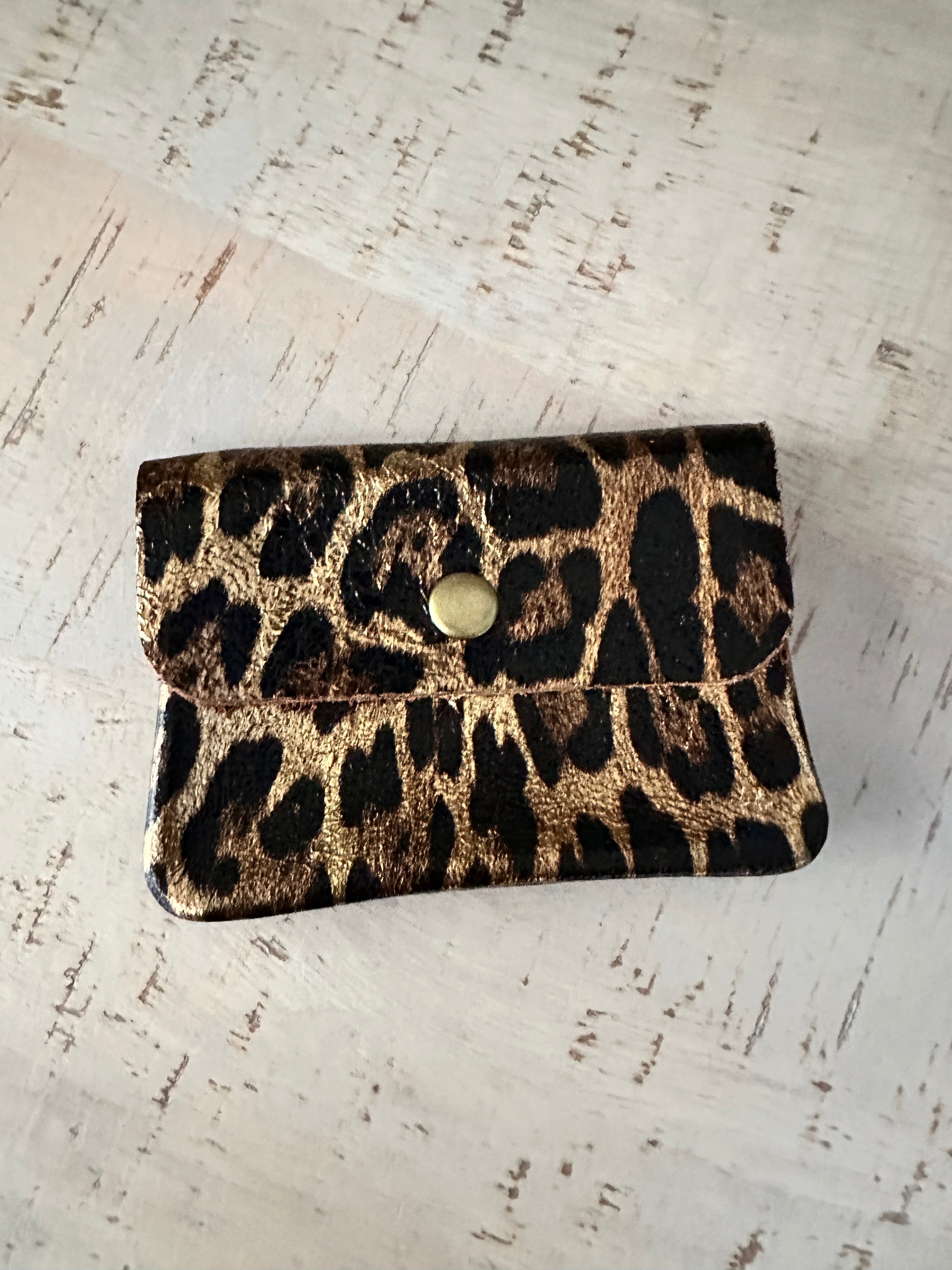 lusciousscarves Purses Brown Animal Print Small Metallic Italian Leather Coin Purse with Popper