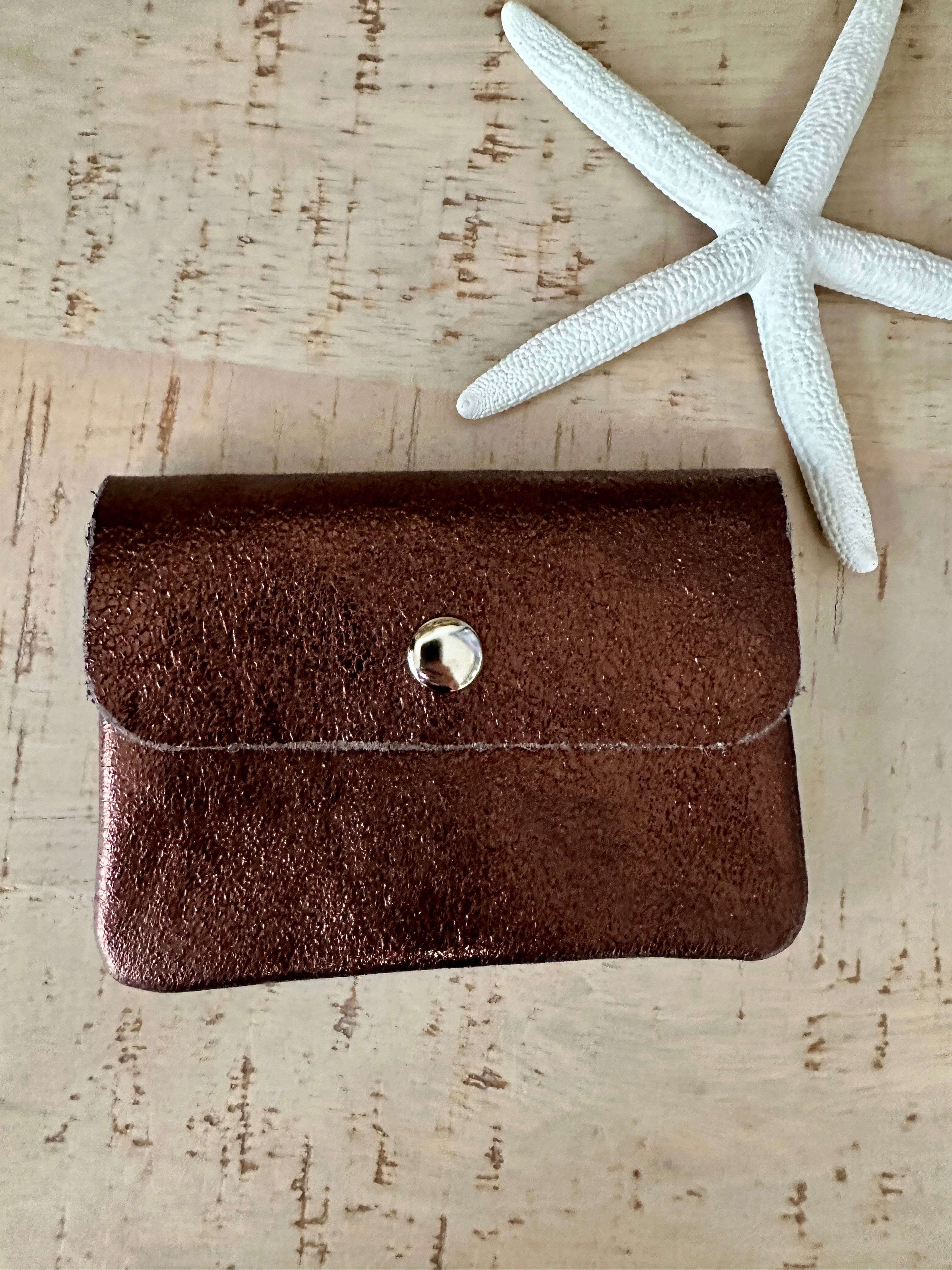 lusciousscarves Purses Brown Small Metallic Italian Leather Coin Purse with Popper