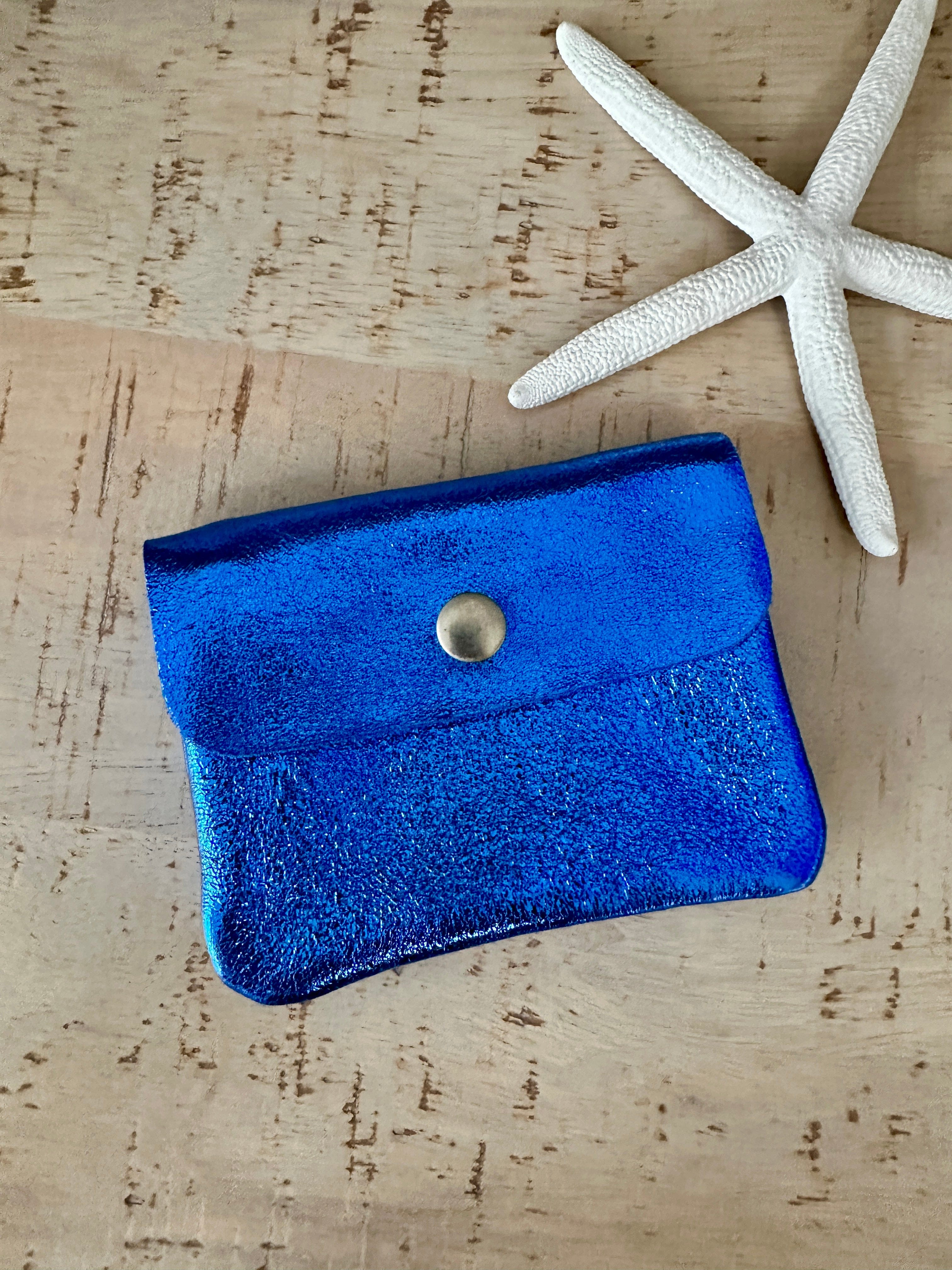 lusciousscarves Purses Cobalt Blue Small Metallic Italian Leather Coin Purse with Popper