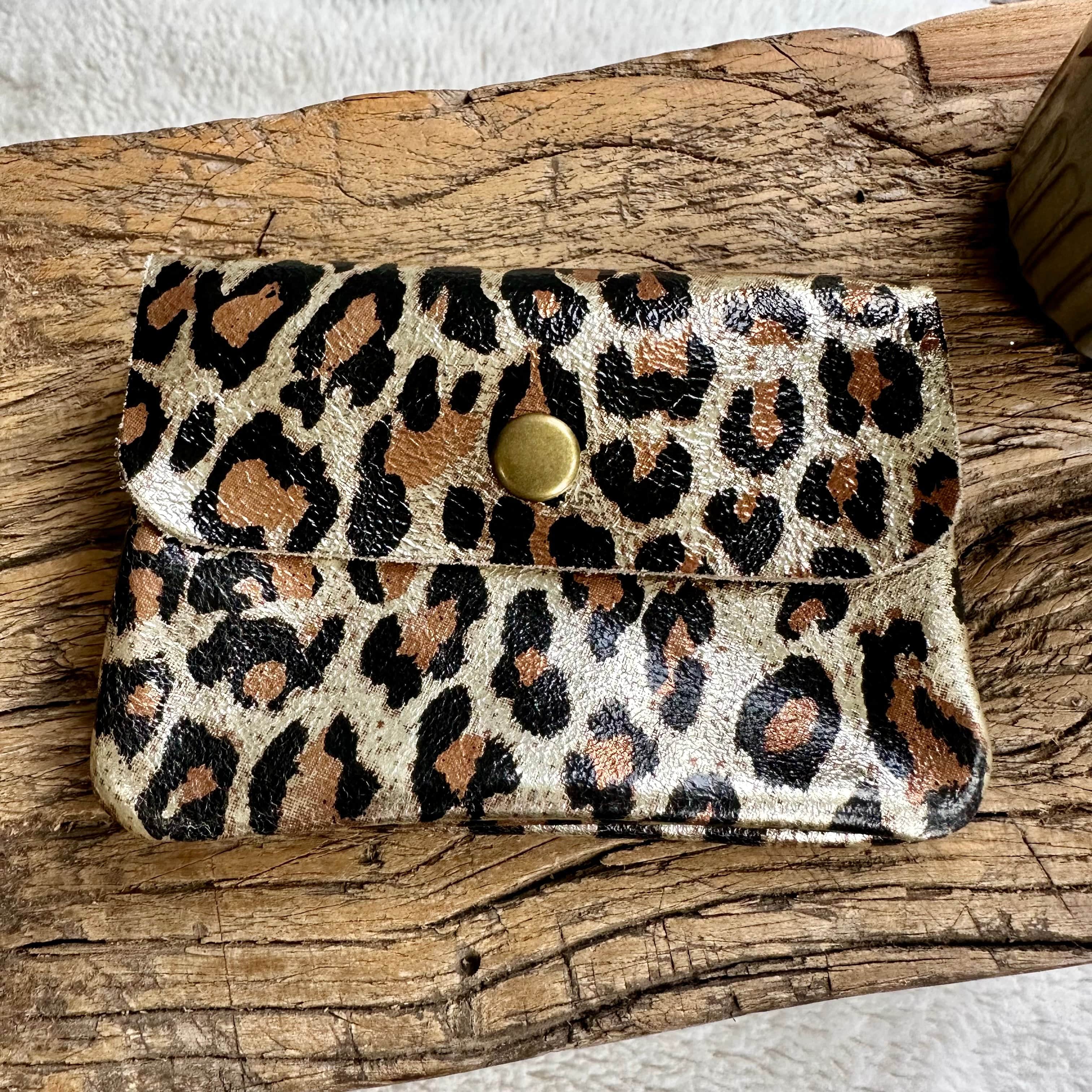lusciousscarves Purses Gold Animal Print Small Metallic Italian Leather Coin Purse with Popper