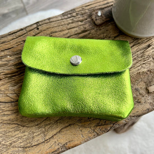 lusciousscarves Purses Green Small Metallic Italian Leather Coin Purse