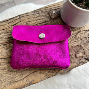 lusciousscarves Purses Hot Pink Small Metallic Italian Leather Coin Purse