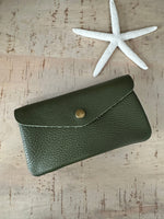 Load image into Gallery viewer, lusciousscarves Purses Khaki Green Italian Leather Zip and Popper Purse
