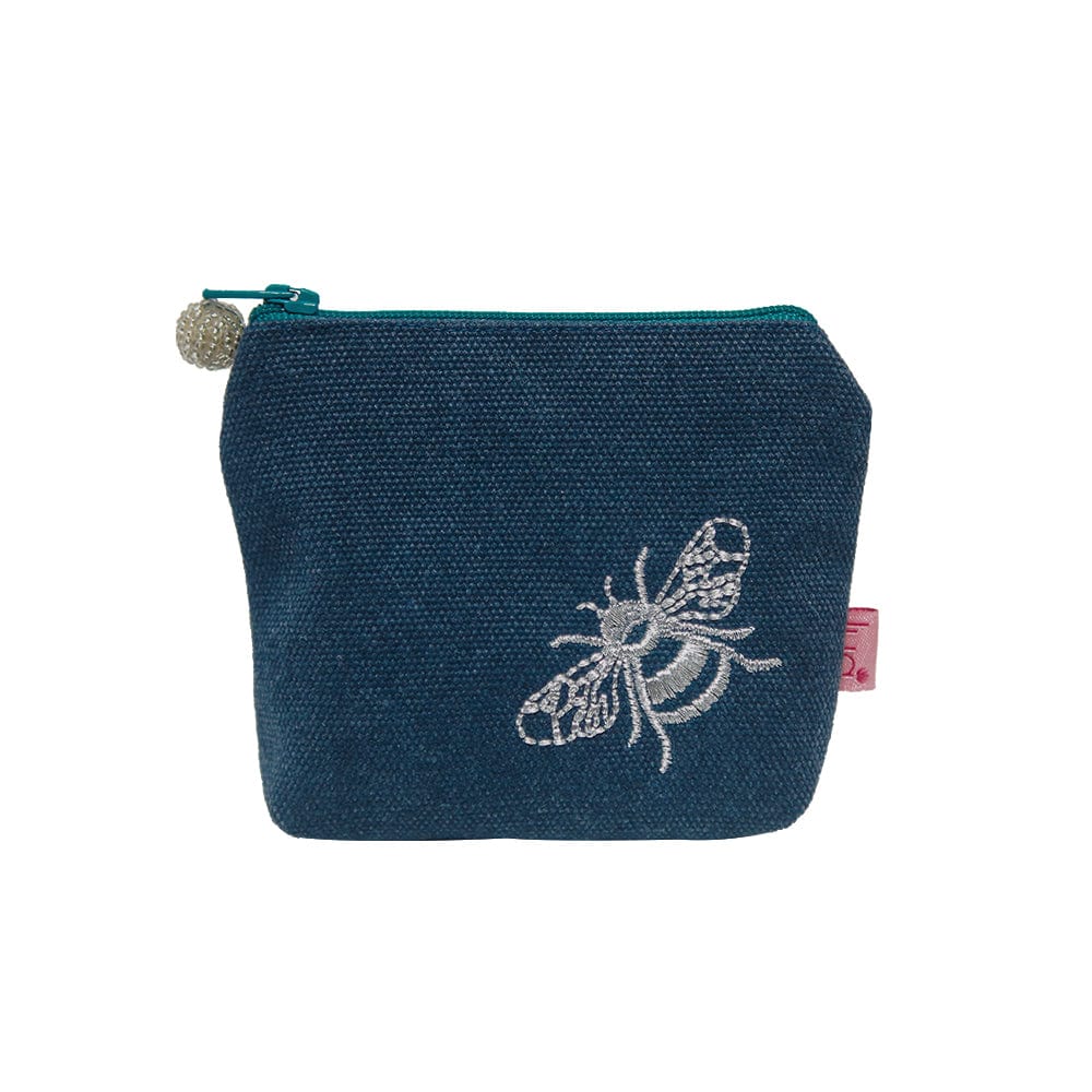 lusciousscarves purses Lua Designs Small Soft Canvas Dark Blue Zip Purse With Embroidered Bees