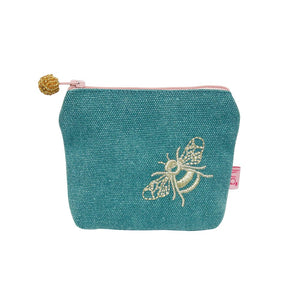 lusciousscarves purses Lua Designs Small Soft Canvas Teal Zip Purse With Embroidered Bees