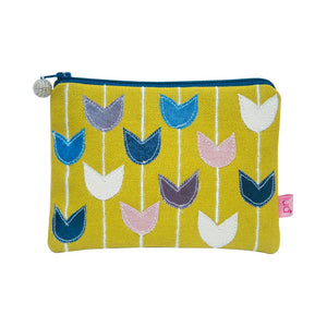 lusciousscarves purses Lua Designs Soft Canvas Mustard Zip Purse With Embroidered Tulips