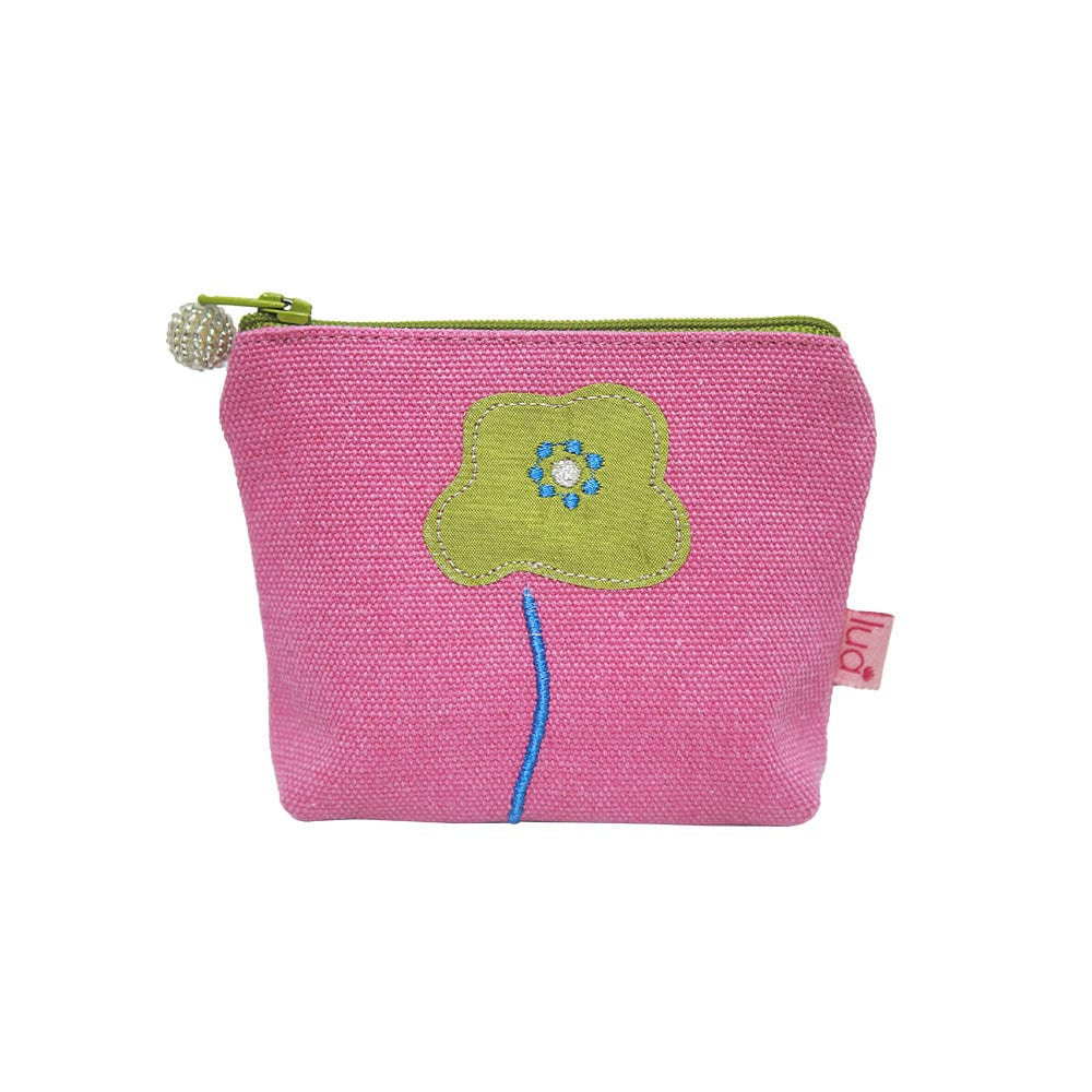 lusciousscarves purses Lua Designs Soft Canvas Pink Zip Purse With Embroidered Poppy Flower